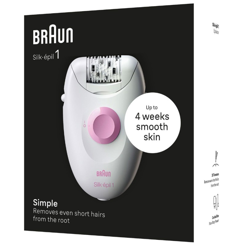 Μηχανή Αποτρίχωσης για το Σώμα BRAUN SE1-000 Silk Epil 1 με Σύστημα 20 Τσιμπίδων και Άκρες SoftLift Tips