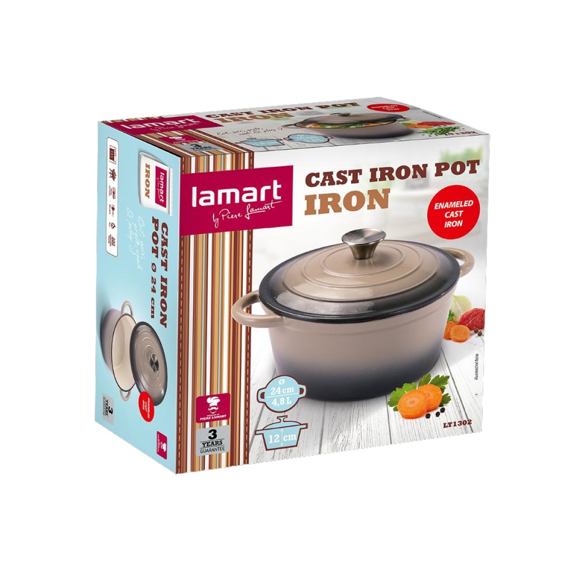 Κατσαρόλα Εμαγιέ 24x11.8cm 4.8lt Lamart IRON LT1302
