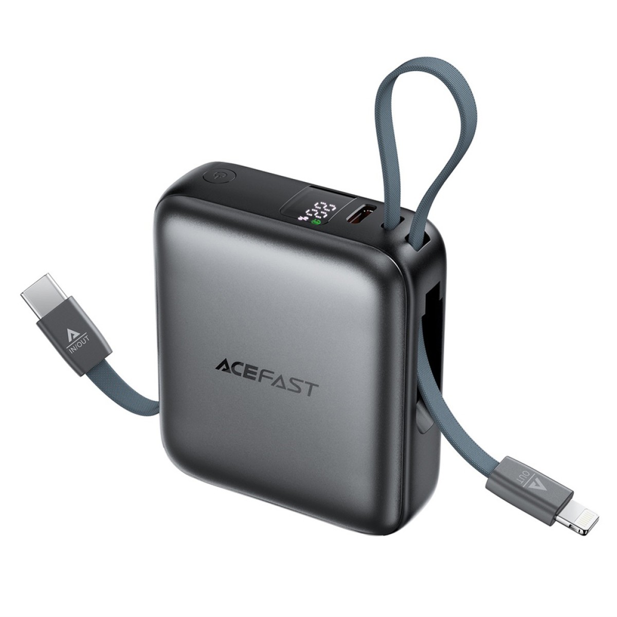 Power Bank Acefast M23 Mini 10000mAh PD22.5W Fast Charging με Ενσωματωμένα Καλώδια 1xUSB-C και 1xLightning και 1xUSB-C Θύρα Μαύρο