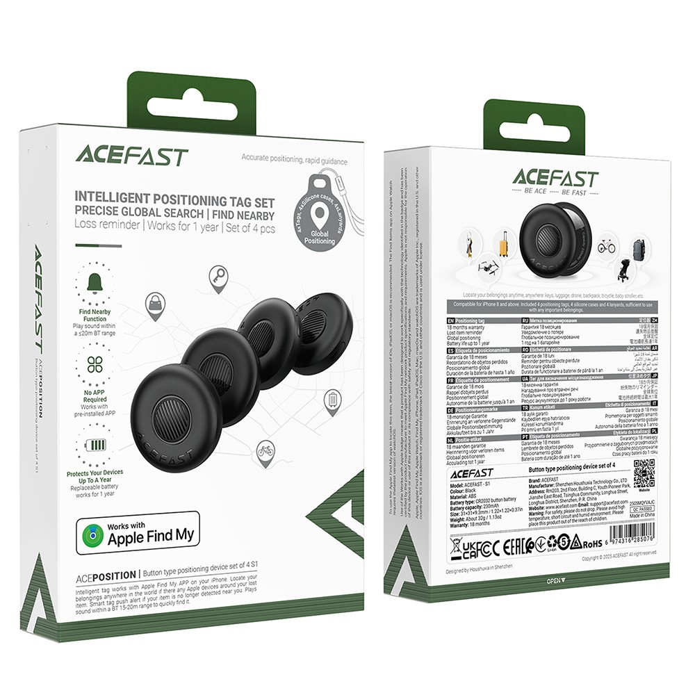 Σετ Acefast Tag S1 Anti-Lost Tracker Μόνο για iOS Συμβατό με Apple Find My Network με Προστατευτική Θήκη και Υποδοχή για Λουράκι Μαύρο Τεμ.4