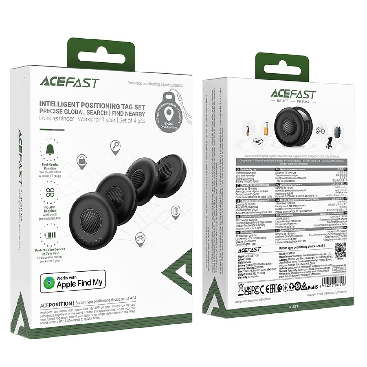 Σετ Acefast Tag S1 Anti-Lost Tracker Μόνο για iOS Συμβατό με Apple Find My Network με Προστατευτική Θήκη και Υποδοχή για Λουράκι Μαύρο Τεμ.4