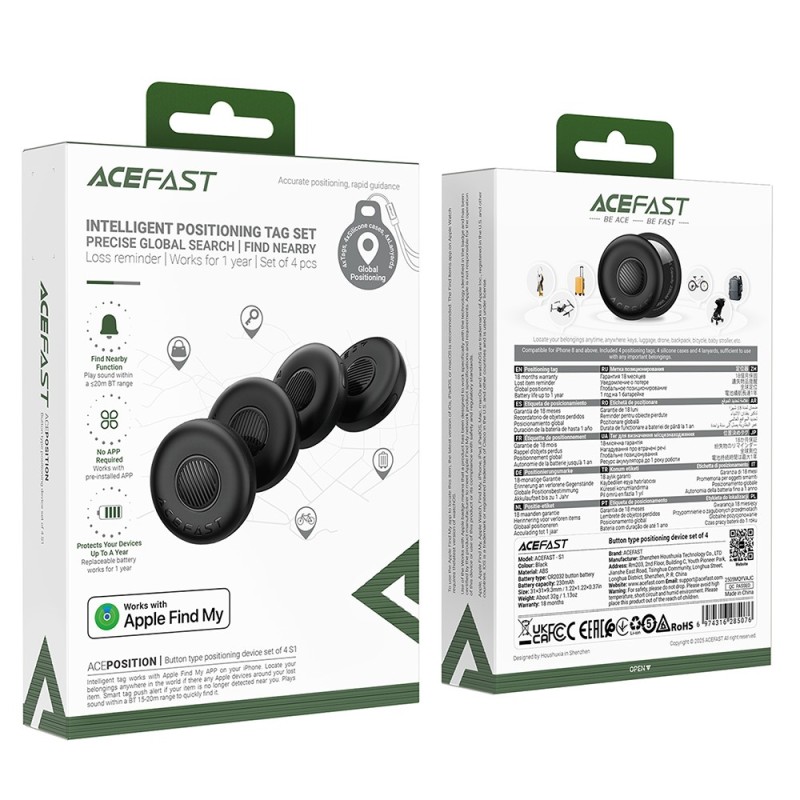 Σετ Acefast Tag S1 Anti-Lost Tracker Μόνο για iOS Συμβατό με Apple Find My Network με Προστατευτική Θήκη και Υποδοχή για Λουράκι Μαύρο Τεμ.4