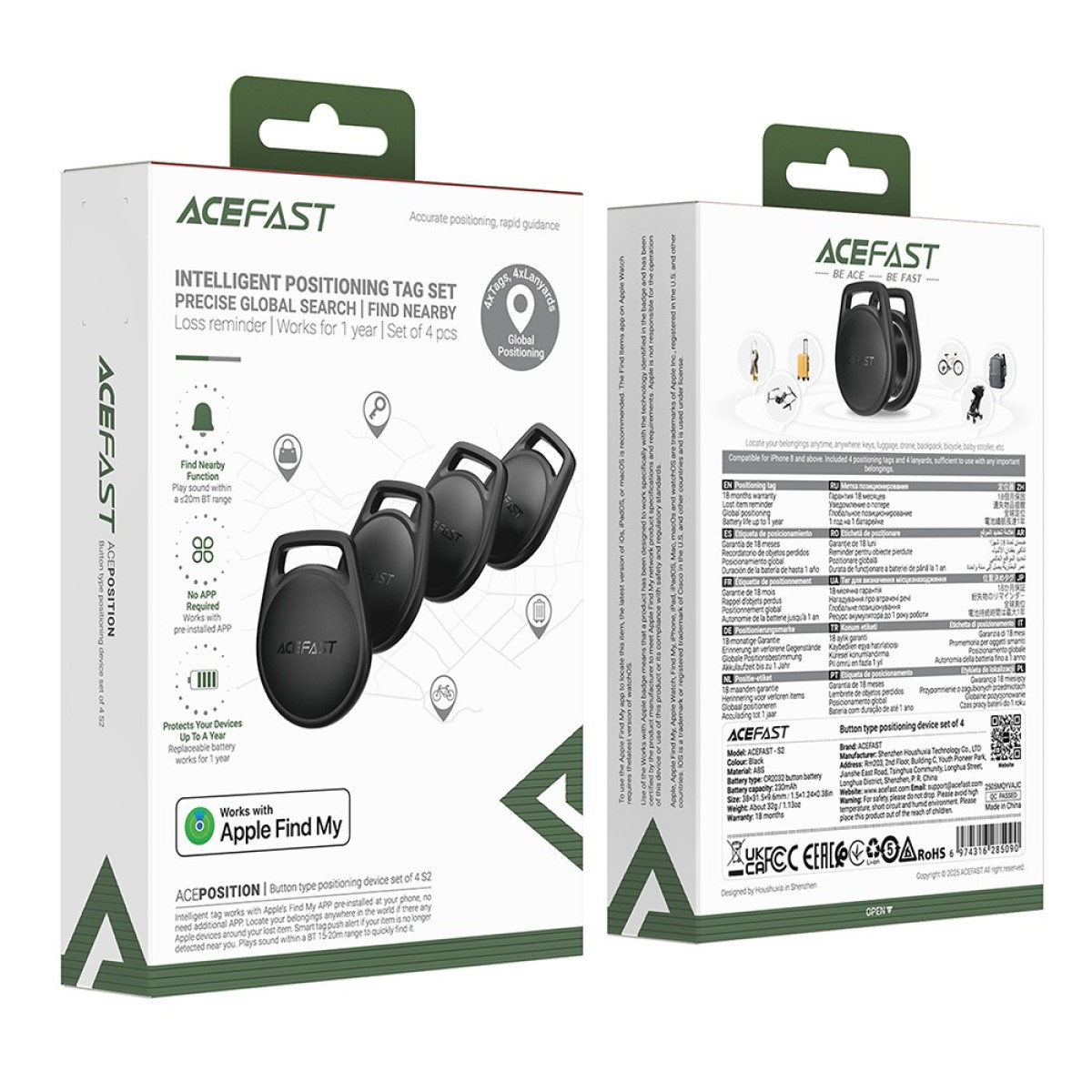 Σετ Acefast Tag S2 Anti-Lost Tracker Μόνο για iOS Συμβατό με Apple Find My Network με Λουράκι Μαύρο Τεμ.4
