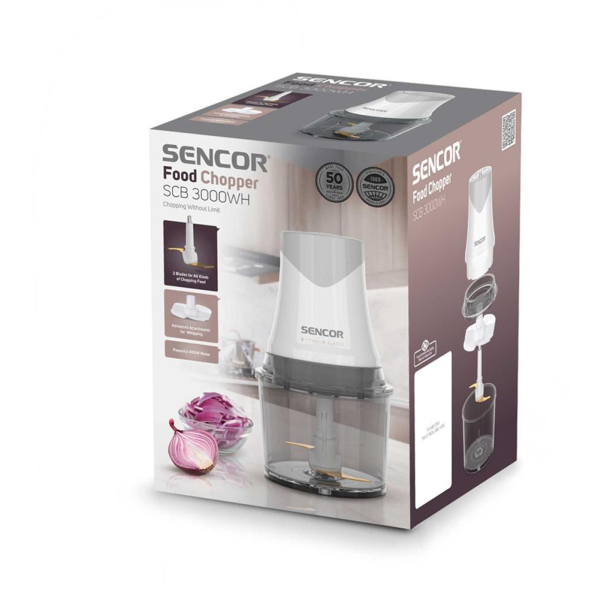 Πολυκόπτης Multi Sencor SCB 3000WH 400W με Δοχείο 1L και Διπλές Λεπίδες