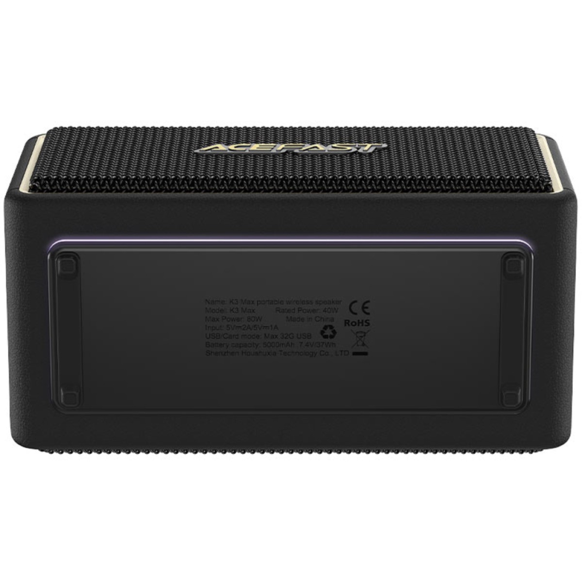 Φορητό Ηχείο Wireless Acefast K3 Max v5.4 TWS 80W 5000mAh με Μικρόφωνο USB AUX TF και RGB Φωτισμό IPX6 Μαύρο
