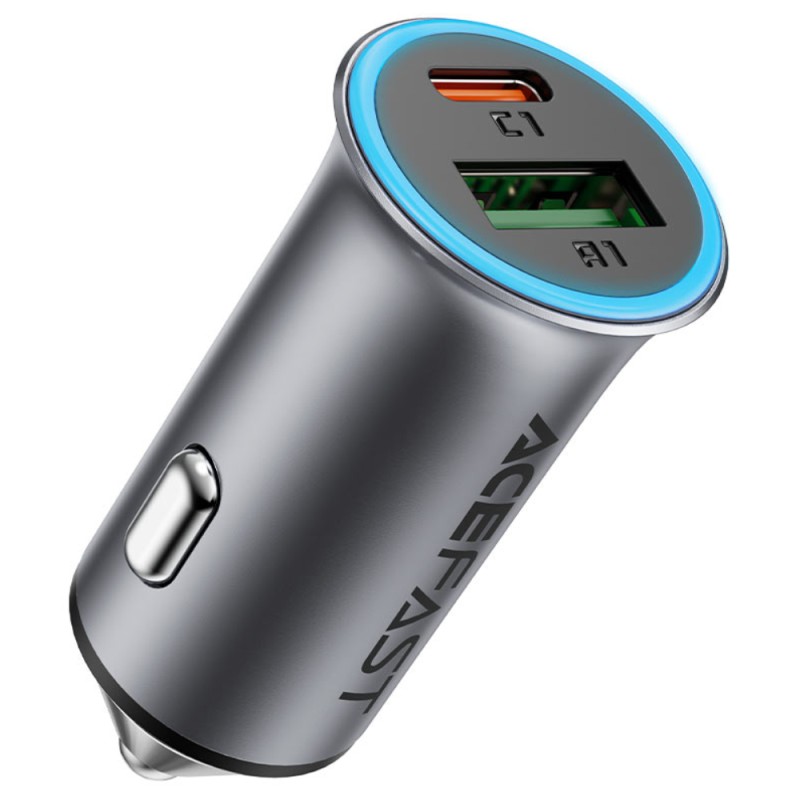 Φορτιστής Αυτοκινήτου Acefast B16 1xUSB-C 1xUSB-A PD95W QC3.0 Αλουμινένιος με Φωτισμό Γκρι