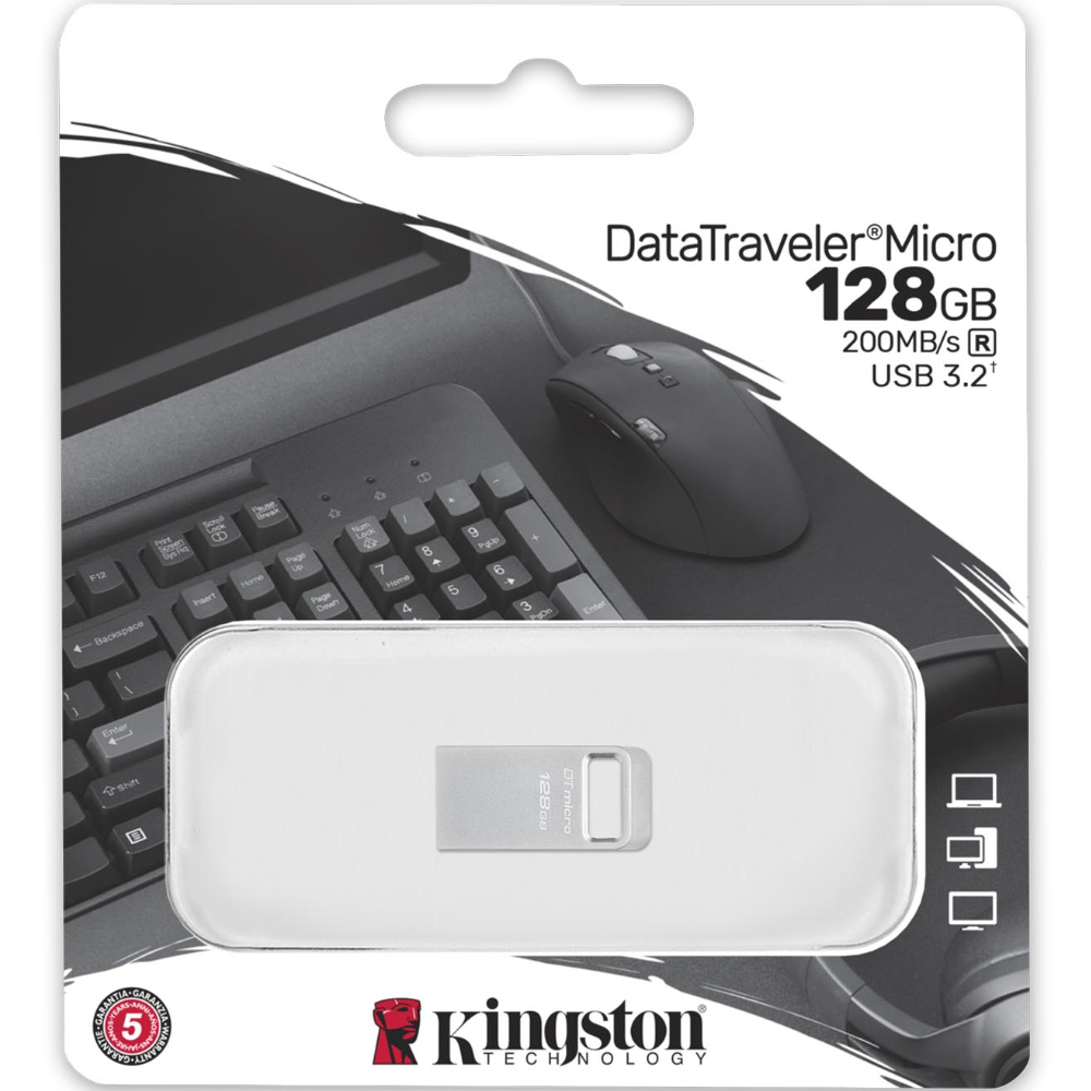 USB Kingston Data Traveller Micro 3.2  Gen.1 128GB Metallic Ultra-small DTMC3G2/128GB