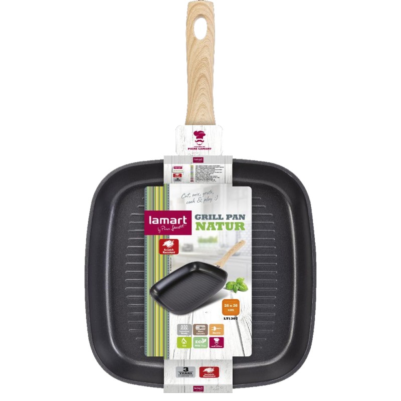 Τηγάνι Γκριλιέρα NATUR από Αλουμίνιο 26cm Lamart LT1307 Μαύρο