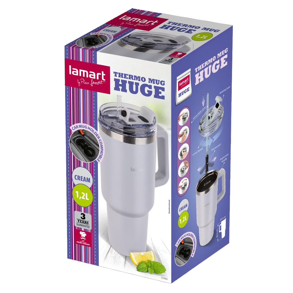 Ποτήρι Θερμός από Ανοξείδωτο & Πλαστικό 1.2L HUGE Lamart LT4086 Λευκό