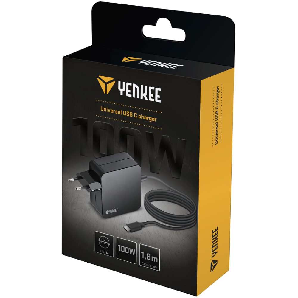 Universal ΦορτιστήςYenkee YAU C100 PD100W με USB-C Καλώδιο για Smartphones / Tablets and Laptops 1.8m