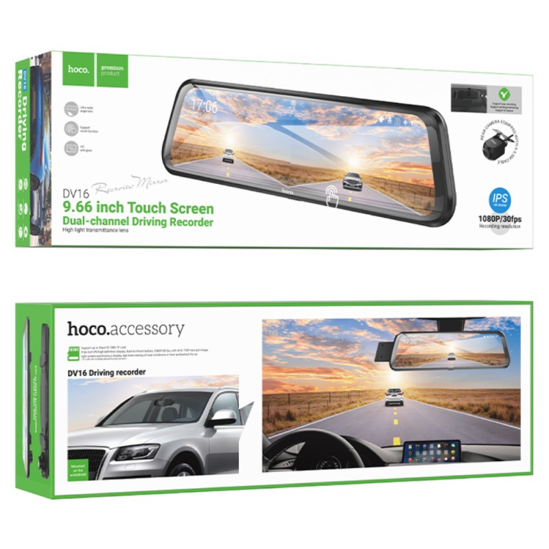 Καταγραφική Κάμερα Αυτοκινήτου Hoco DV16 1080p Full HD 140° 9.66" Οθόνη Αφής και 720p 120° Rear Camera