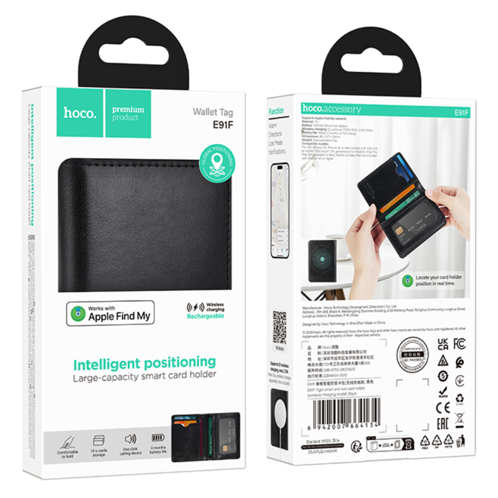Hoco E91F Anti-Lost Device / Θήκη για Κάρτες Μόνο για iOS Συμβατό με Apple Find My Network με Ασύρματη Φόρτιση