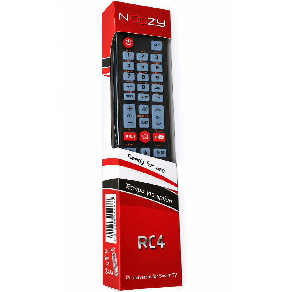 Τηλεχειριστήριο Noozy RC4 για Τηλεοράσεις, με Λειτουργία Εύκολου Προγραμματισμού. Συμβατό με Smart TVs