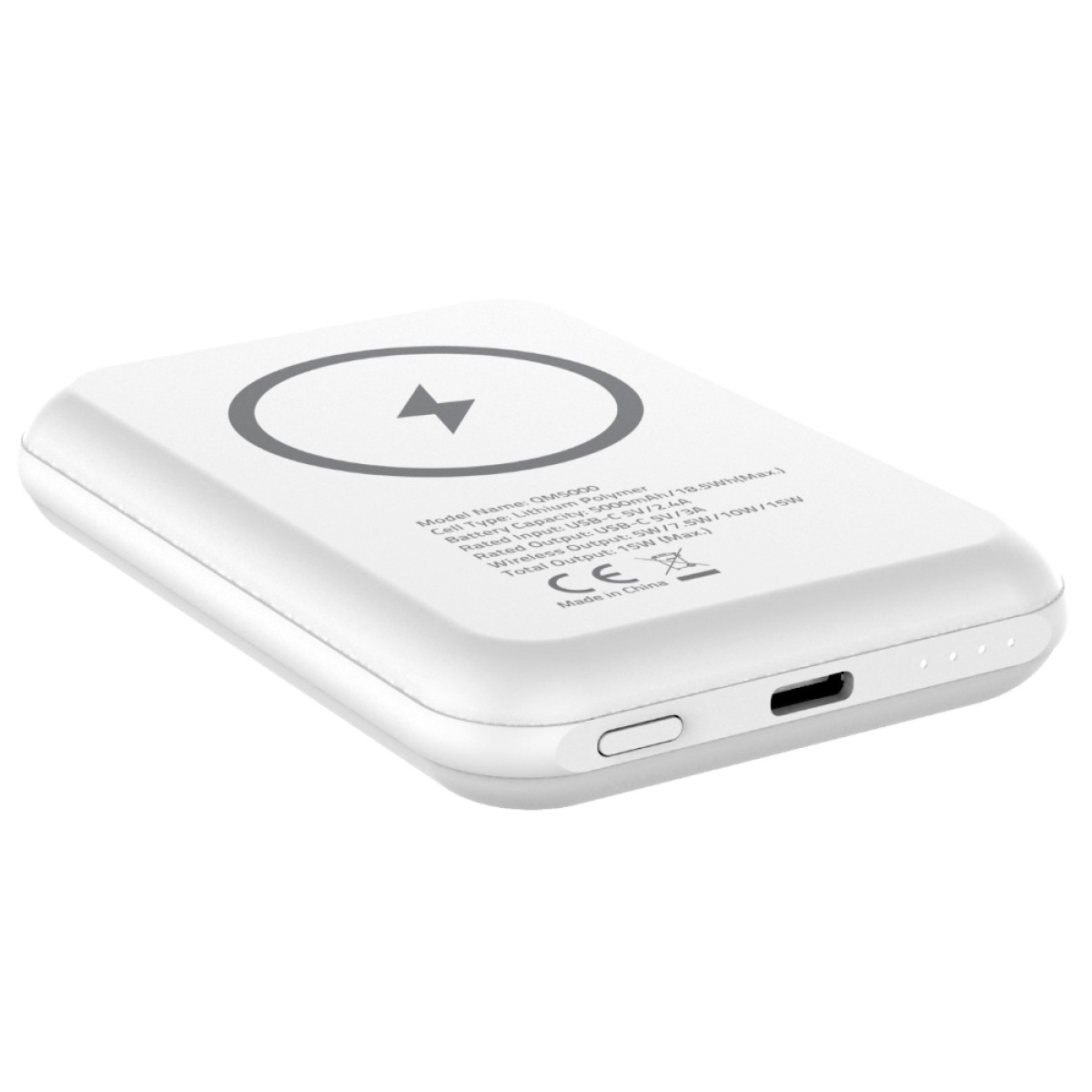 Power Bank Energizer QM5000 5000mAh 15W Fast Charge με 1xUSB-C Ασύρματη Φόρτιση 15W και LED Ένδειξη Μπαταρίας Λευκό
