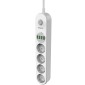 Πολύπριζο Energizer EPB2500W00EU με 4 Θύρες Σούκο 2500W 10A Max, 4xUSB-A Θύρες 17W και Διακόπτη Ασφαλείας On/Off Καλώδιο 2m Λευκό