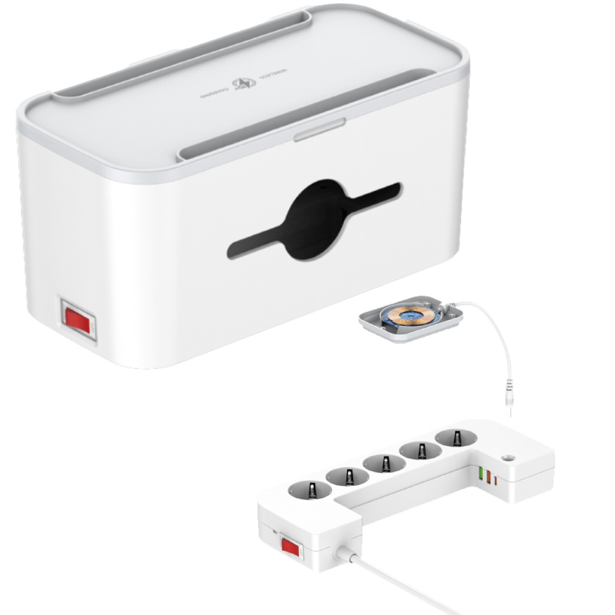 Επιτραπέζιος Φορτιστής Box Energizer EPB2500W03EU 2500W 10A Max με 5xΣούκο + 1xUSB-C PD20W + 2xUSB-A 18W QC3.0 / 2.4A, Ασύρματη Φόρτιση 15W, Διακόπτη Ασφαλείας On/Off Καλώδιο 2m Λευκός