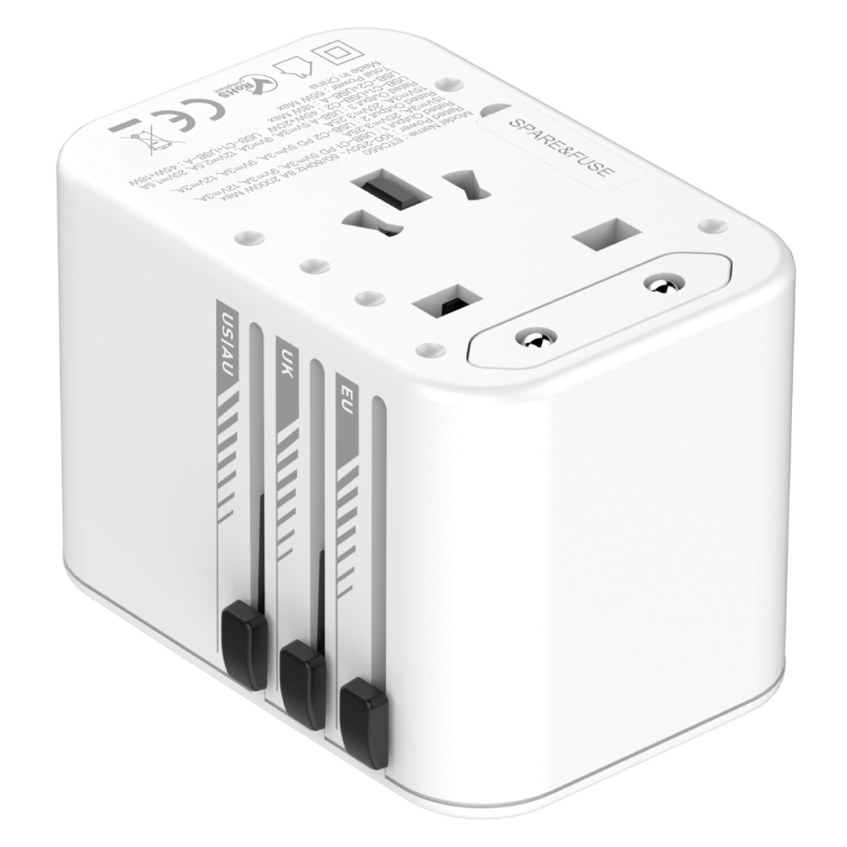 Παγκόσμιος Φορτιστής Ταξιδίου Energizer ETC200 US/AU UK EU με 1xUSB-A 18W και 2xUSB-C 20W/12W Λευκός