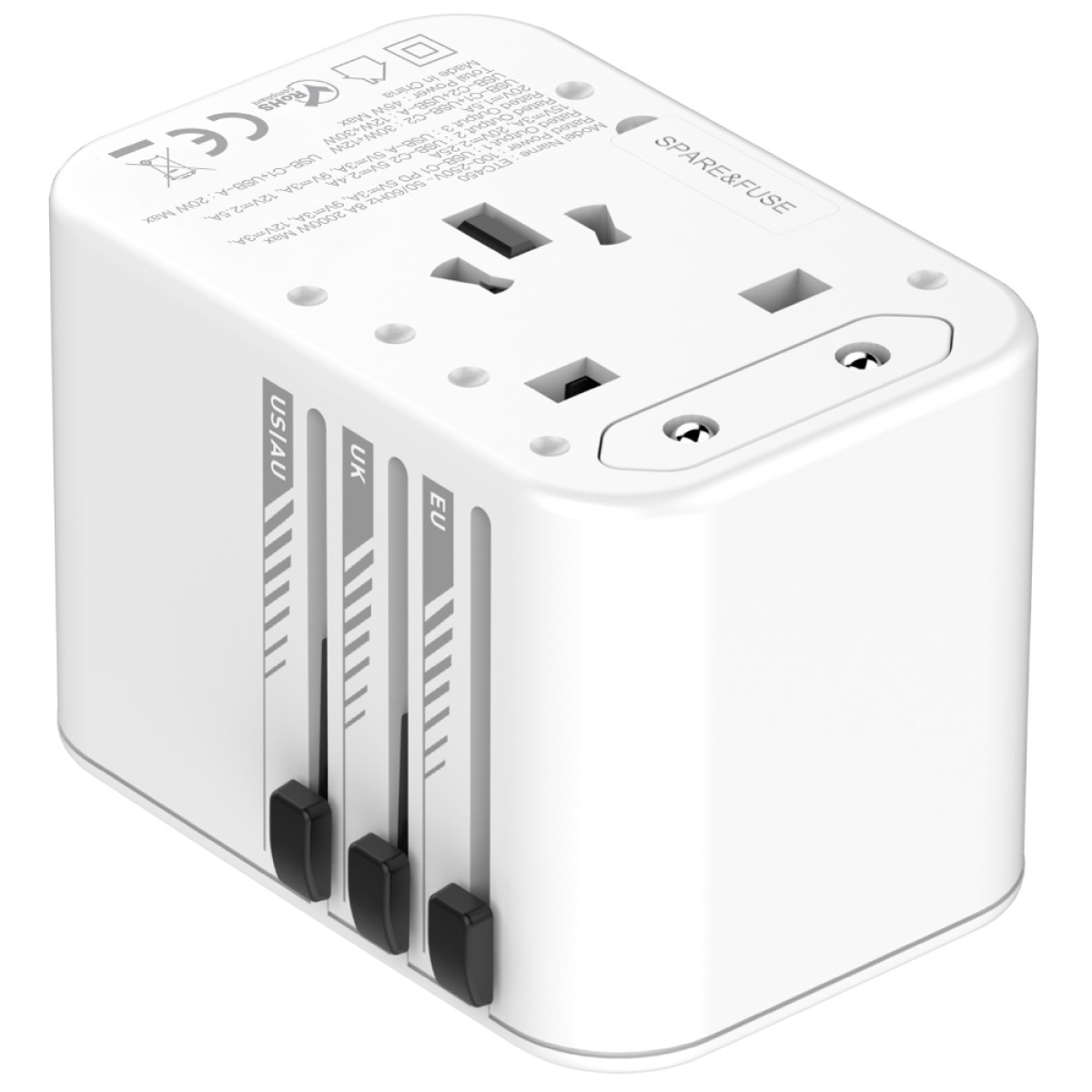 Παγκόσμιος Φορτιστής Ταξιδίου Energizer ETC450 US/AU UK EU με 1xUSB-A 30W και 2xUSB-C 45W/12W GaN Λευκός