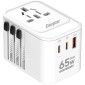 Παγκόσμιος Φορτιστής Ταξιδίου Energizer ETC650 US/AU UK EU με 1xUSB-A QC 30W και 2xUSB-C PD65W GaN Λευκός