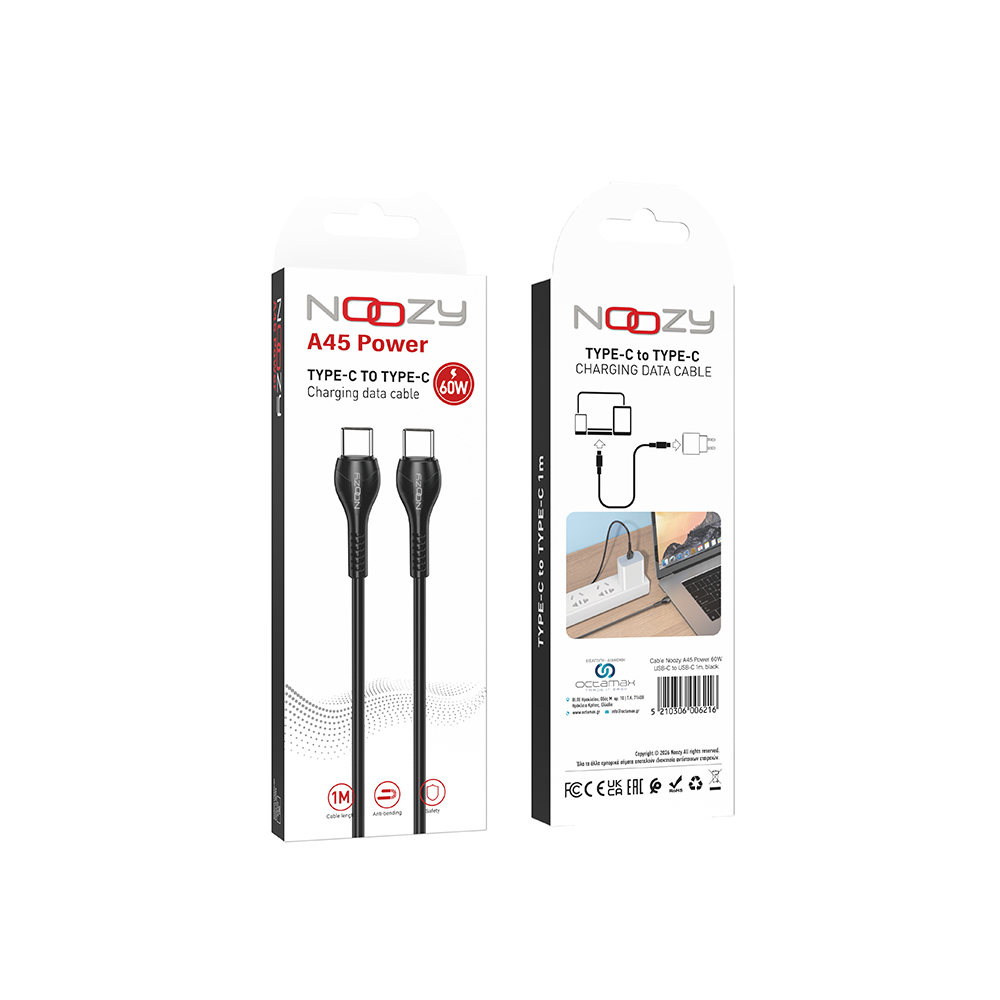 Καλώδιο Σύνδεσης και Φόρτισης A45 Power USB-C σε USB-C Fast Charging 60W+Apple PD27 Μαύρο 1m