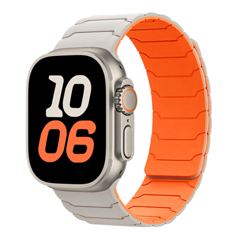 Watchband Hoco WA39 Flex Series 38/40/41/42mm Silicon Strap για Apple Watch series 1/2/3/4/5/6/7/8/9/SE/SE2 Μπέζ με Πορτοκαλί