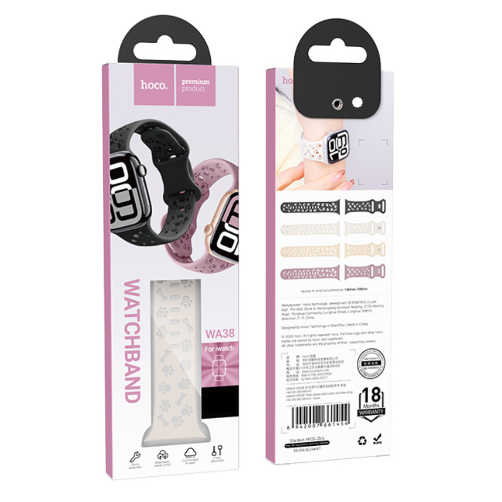 Watchband Hoco WA38 Time Series 38/40/41/42mm Silicon Strap για Apple Watch series 1/2/3/4/5/6/7/8/9/SE/SE2 Λευκό