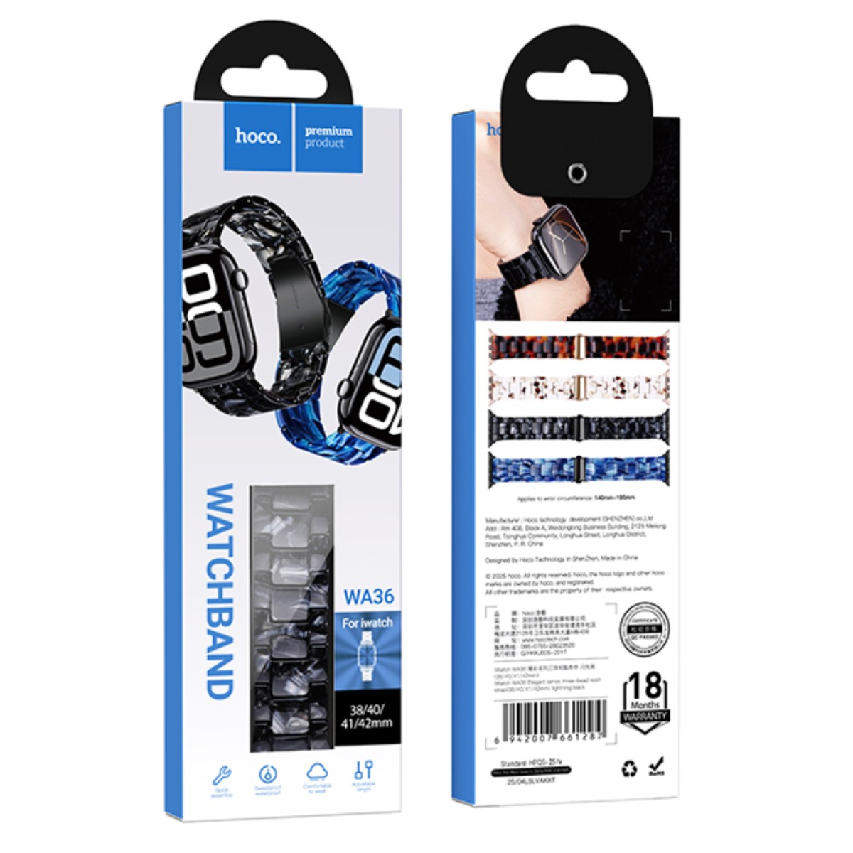 Watchband Hoco WA36 Elegant Series 38/40/41/42mm Πλαστικό Μπρασελέ Strap για Apple Watch series 1/2/3/4/5/6/7/8/9/SE/SE2 Μαύρο