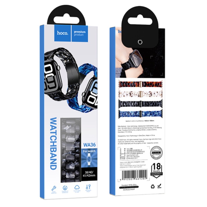 Watchband Hoco WA36 Elegant Series 38/40/41/42mm Πλαστικό Μπρασελέ Strap για Apple Watch series 1/2/3/4/5/6/7/8/9/SE/SE2 Μαύρο