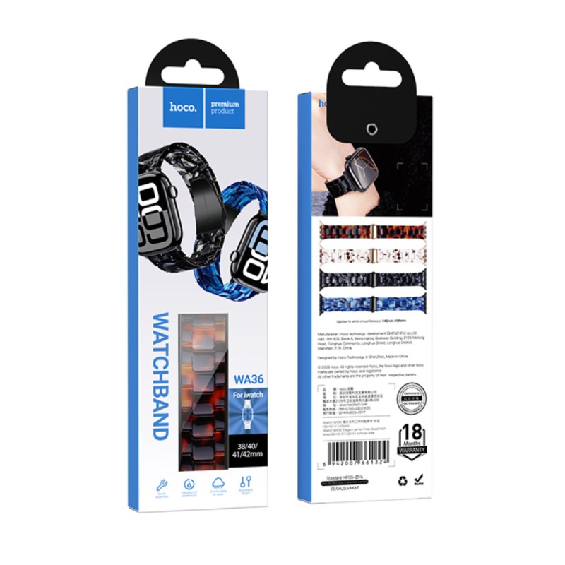 Watchband Hoco WA36 Elegant Series 38/40/41/42mm Πλαστικό Μπρασελέ Strap για Apple Watch series 1/2/3/4/5/6/7/8/9/SE/SE2 Ταρταρούγα