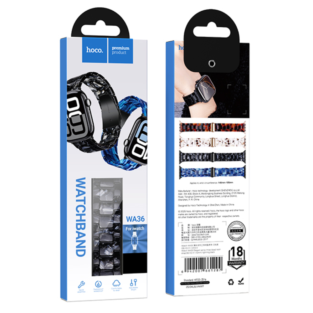 Watchband Hoco WA36 Elegant Series 44/45/46/49mm Πλαστικό Μπρασελέ για Apple Watch series 1/2/3/4/5/6/7/8/9/se/ultra1/ultra2 Μαύρο