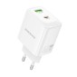 Φορτιστής Ταξιδίου Borofone BN30 Cargador GaN με 1xUSB-C PD45W και 1xUSB-A QC PD18W Λευκός