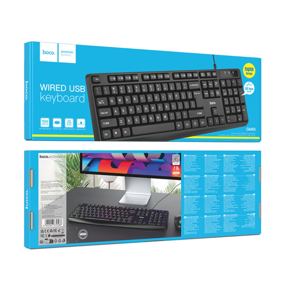 Ενσύρματο Πληκτρολόγιο Hoco GM60 Cool 104 Πλήκτρα (EN) με USB Καλώδιο 1.45m Μαύρο