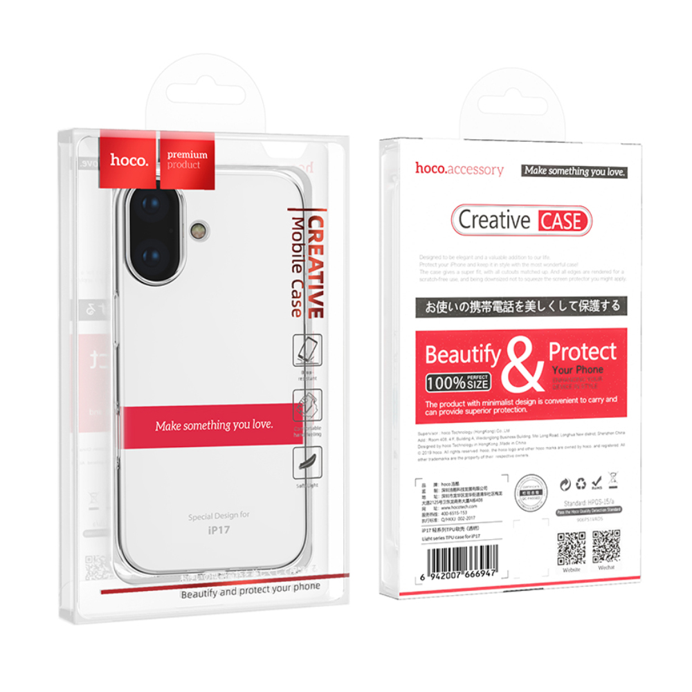 Θήκη Hoco TPU Light Series για Apple iPhone 17 Διάφανη