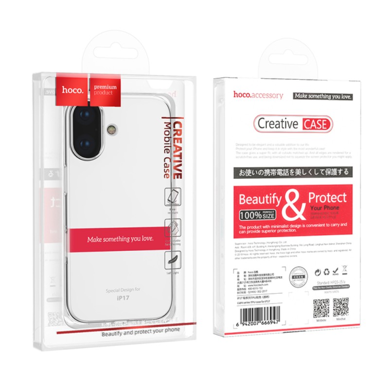 Θήκη Hoco TPU Light Series για Apple iPhone 17 Διάφανη