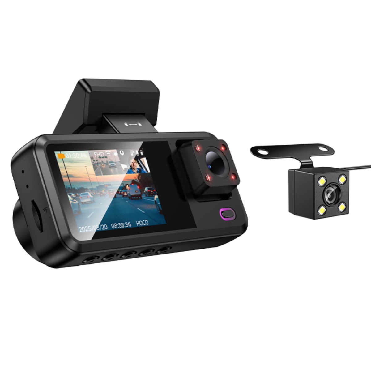 Καταγραφική Κάμερα Αυτοκινήτου Hoco DV15 720p HD 150mAh Wifi Ultra Wide Γωνία Λήψης 140° 2" Οθόνη και Οπίσθια Κάμερα 480p Υποστηρίζει Κάρτα SD έως 128GB Μαύρη