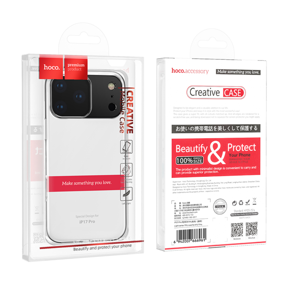 Θήκη Hoco TPU Light Series για Apple iPhone 17 Pro Διάφανη