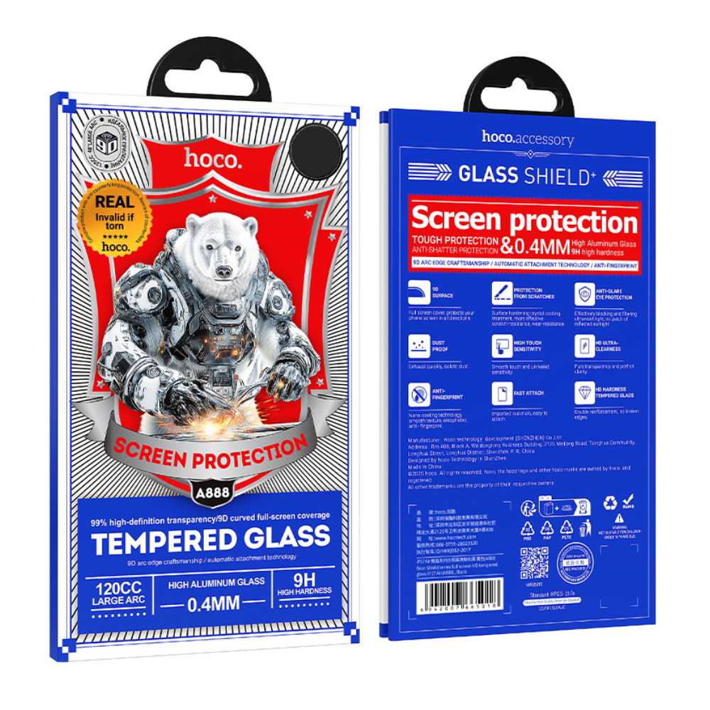 Tempered Glass Hoco Bear Shield A888 HD 4H 0.4mm Large Arc για Apple iPhone 17 Pro