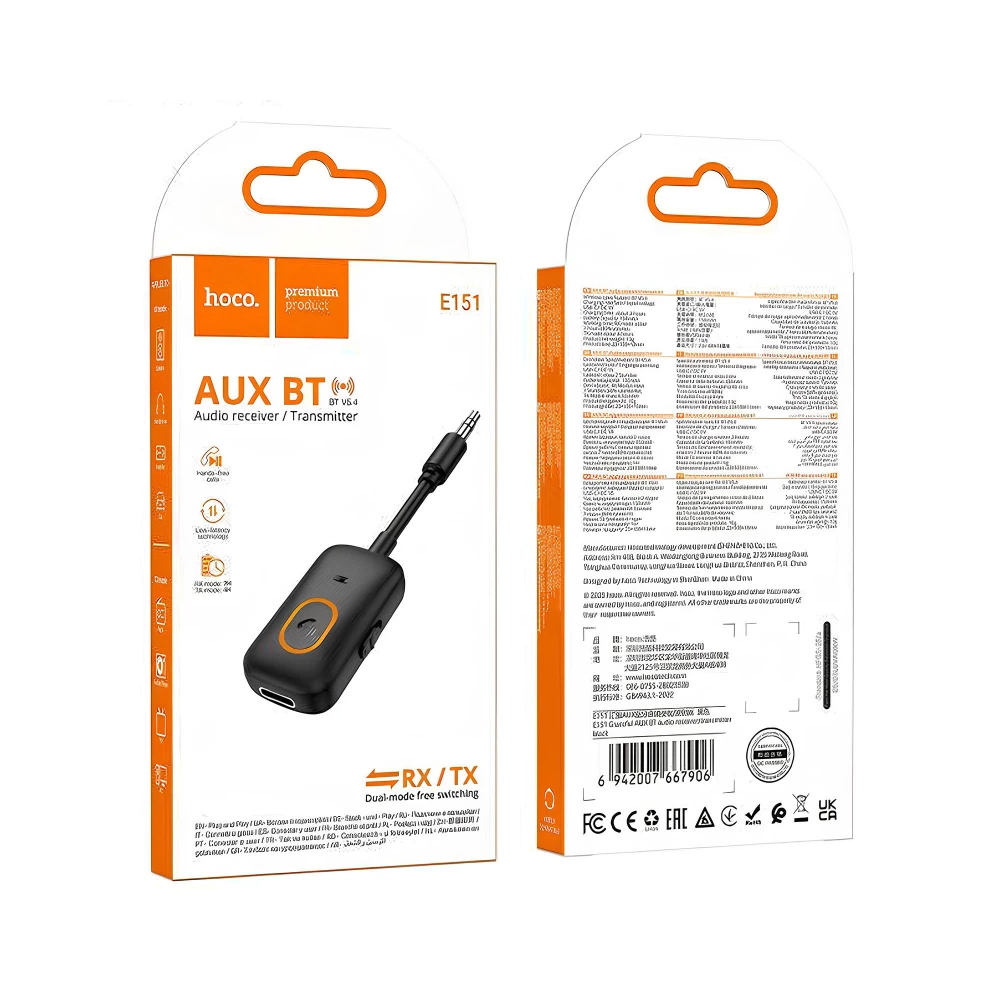 Bluetooth Audio Transmitter and Receiver Hoco E151 Graceful v5.4 150mAh με Κονέκτορα AUX 3.5mm και Μικρόφωνο Υποστηρίζει Κάρτα SD Μαύρο