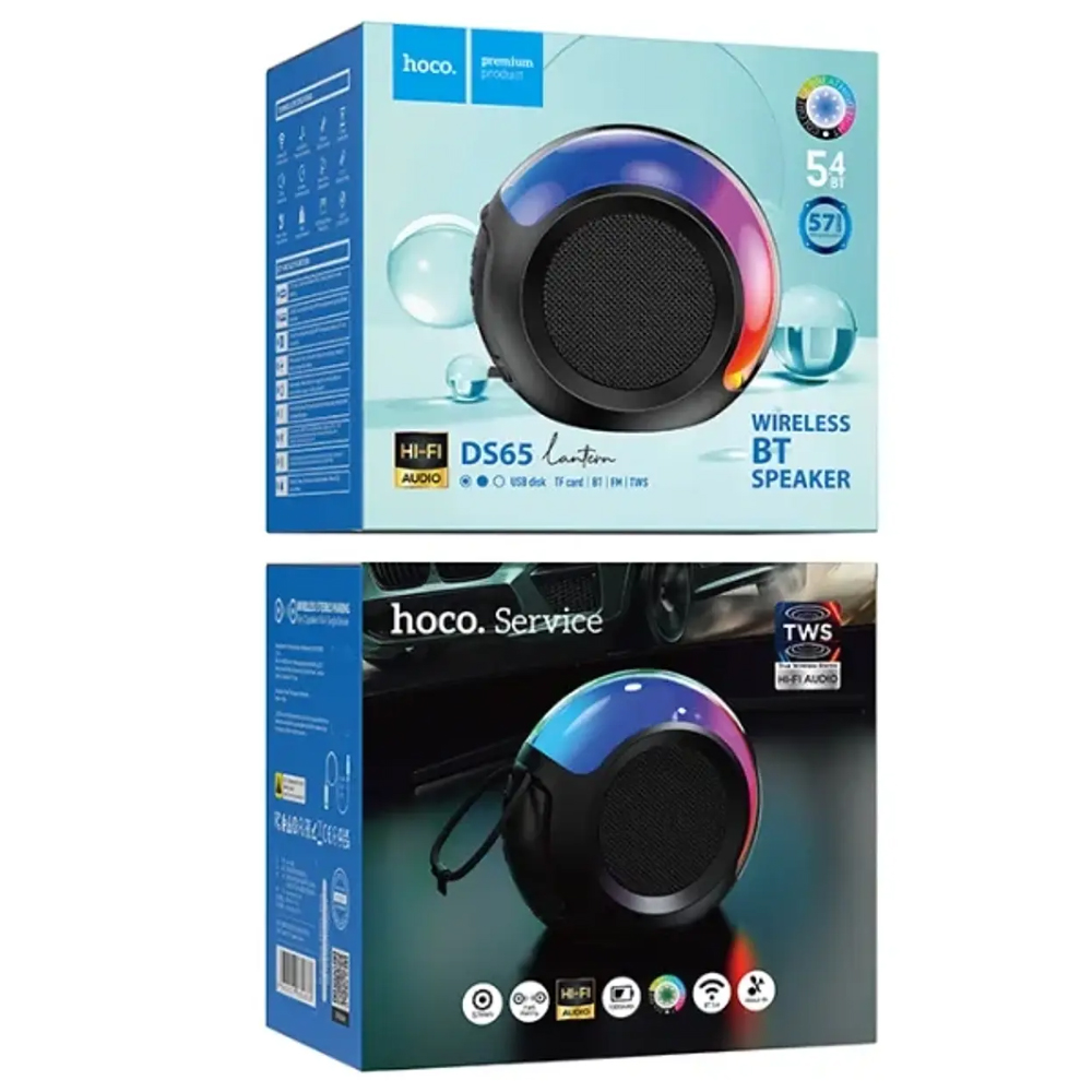 Φορητό Ηχείο Wireless Hoco DS65 v5.4 1500mAh 10W με FM TF Card AUX και Φωτισμό Μαύρο