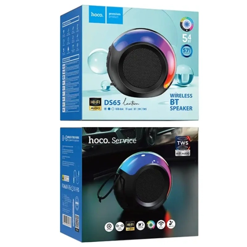 Φορητό Ηχείο Wireless Hoco DS65 v5.4 1500mAh 10W με FM TF Card AUX και Φωτισμό Μαύρο