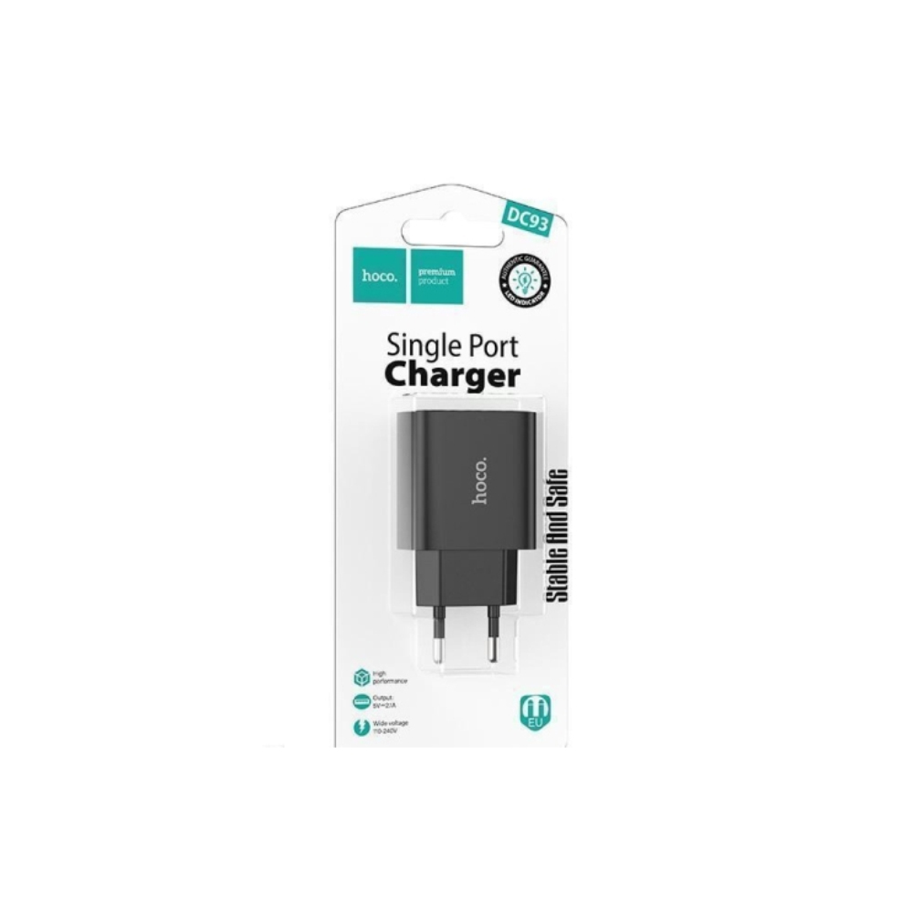 Φορτιστής Ταξιδίου Hoco DC93 1xUSB-A 5V 2.1A Μαύρος