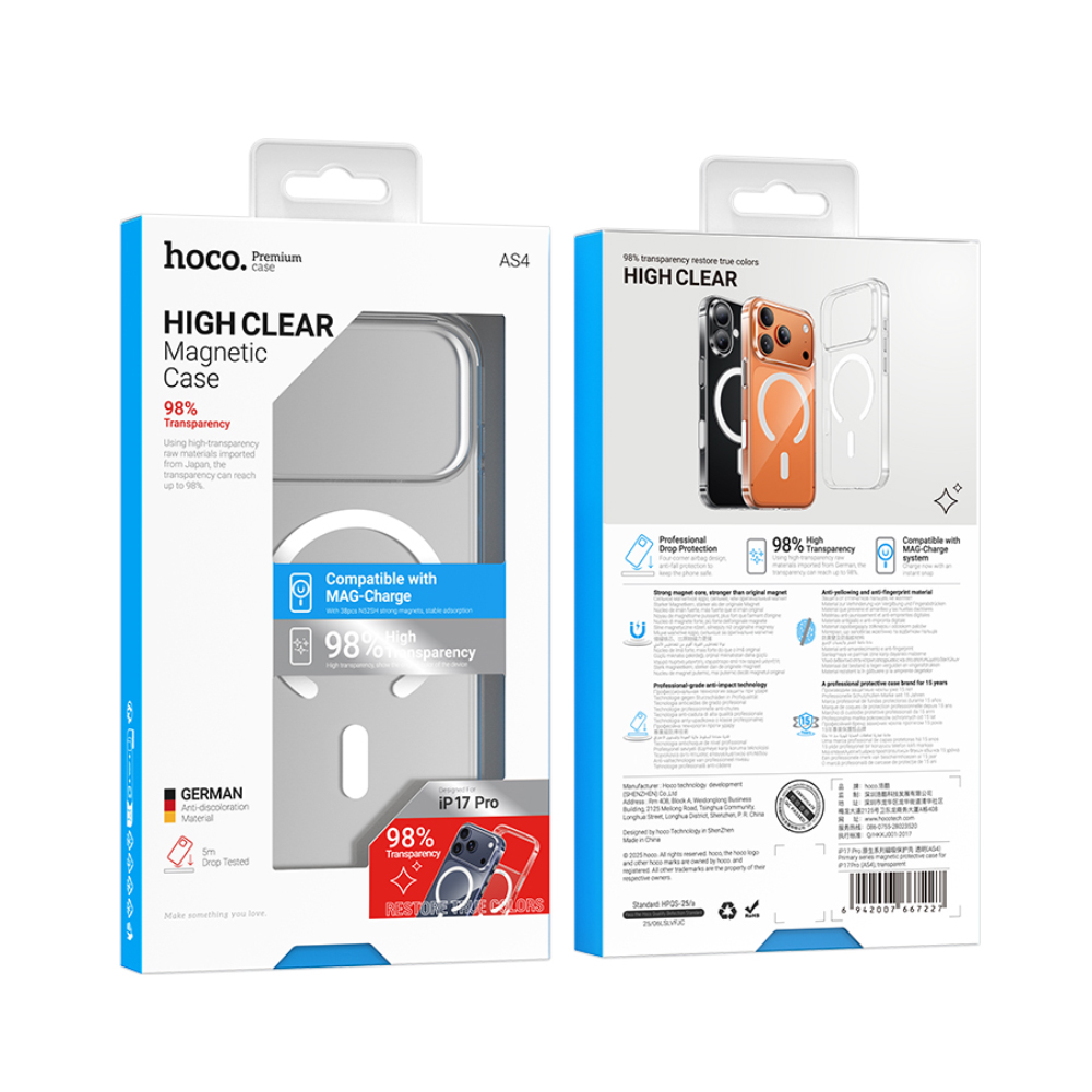 Θήκη Hoco Premium Primary Magsafe για Apple iPhone 17 Pro Διάφανη 98%