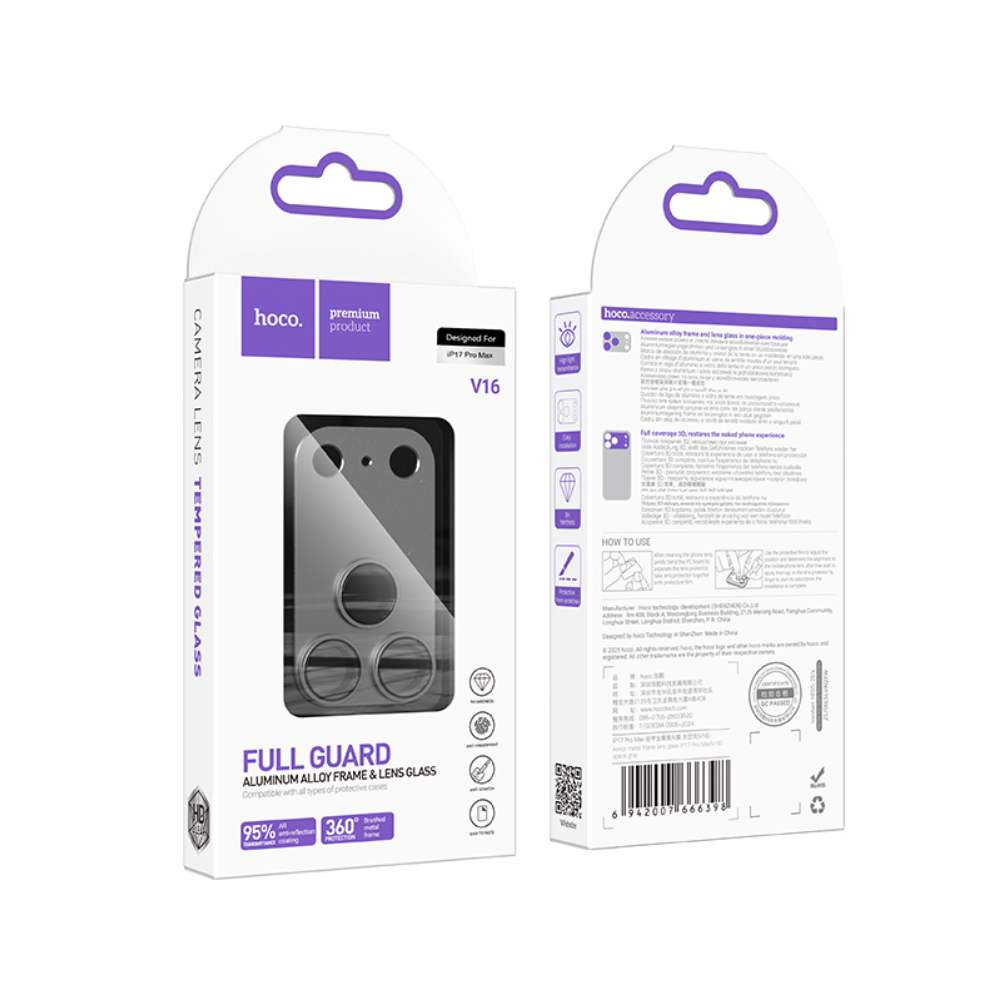 Προστασία Κάμερας Hoco Full Guard V16 Alluminum Alloy για Apple iPhone 17 Pro Max Space Gray