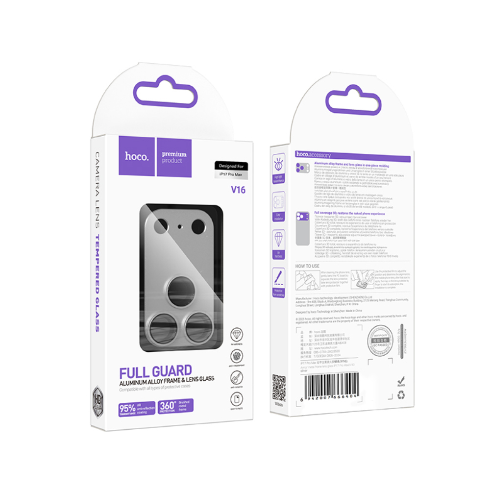 Προστασία Κάμερας Hoco Full Guard V16 για Apple iPhone 17 Pro Max Silver