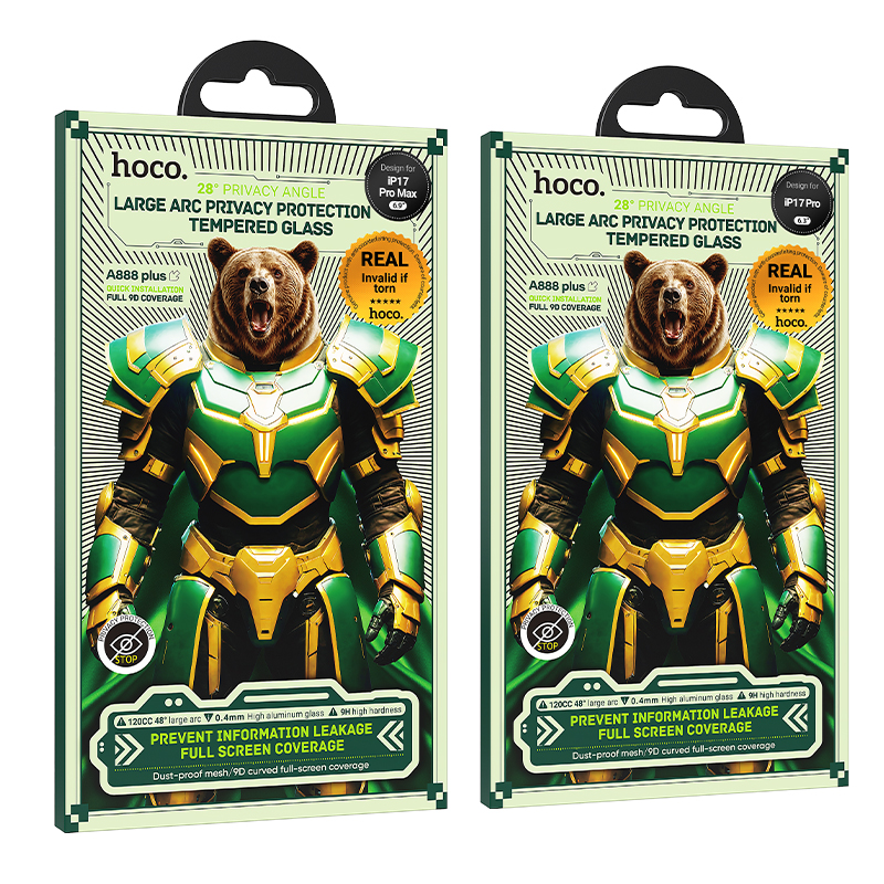 Tempered Glass Hoco Bear Shield A888 HD 4H 0.4mm Large Arc 28 Μοίρες Privacy Protection για Apple iPhone 17 Pro