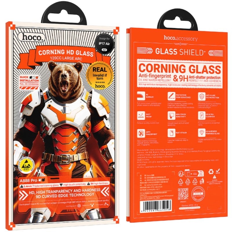 Tempered Glass Hoco Bear Shield A888 Pro Corning Glass Anti Fingerprint για Apple iPhone Air