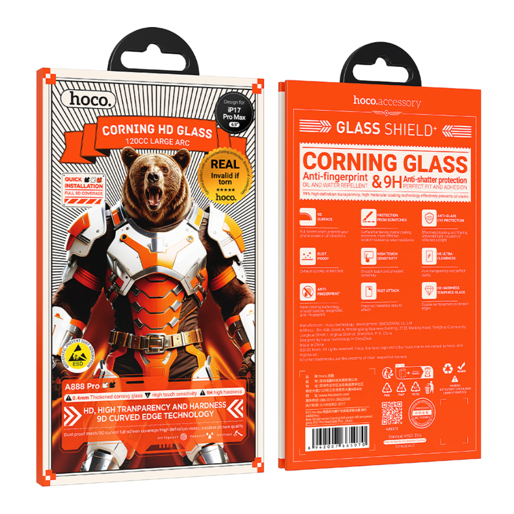 Tempered Glass Hoco Bear Shield A888 Pro Corning Glass Anti Fingerprint για Apple iPhone 17 Pro Max