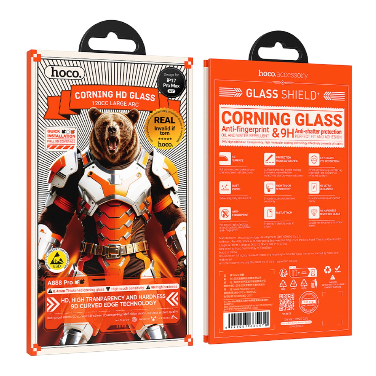 Tempered Glass Hoco Bear Shield A888 Pro Corning Glass Anti Fingerprint για Apple iPhone 17 Pro Max