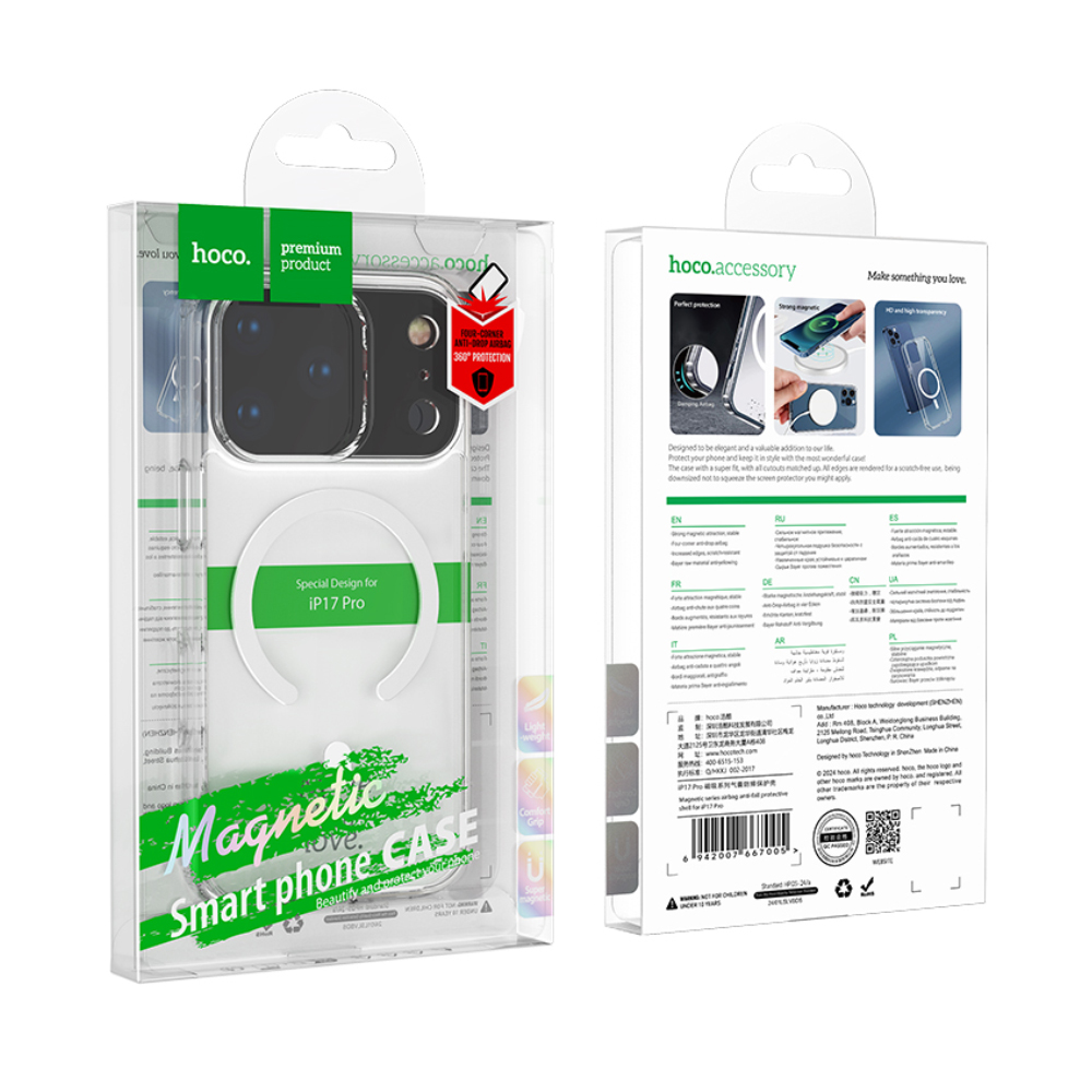 Θήκη Hoco TPU Magnetic Series Airbag Anti-fall για Apple iPhone 17 Pro Διάφανη