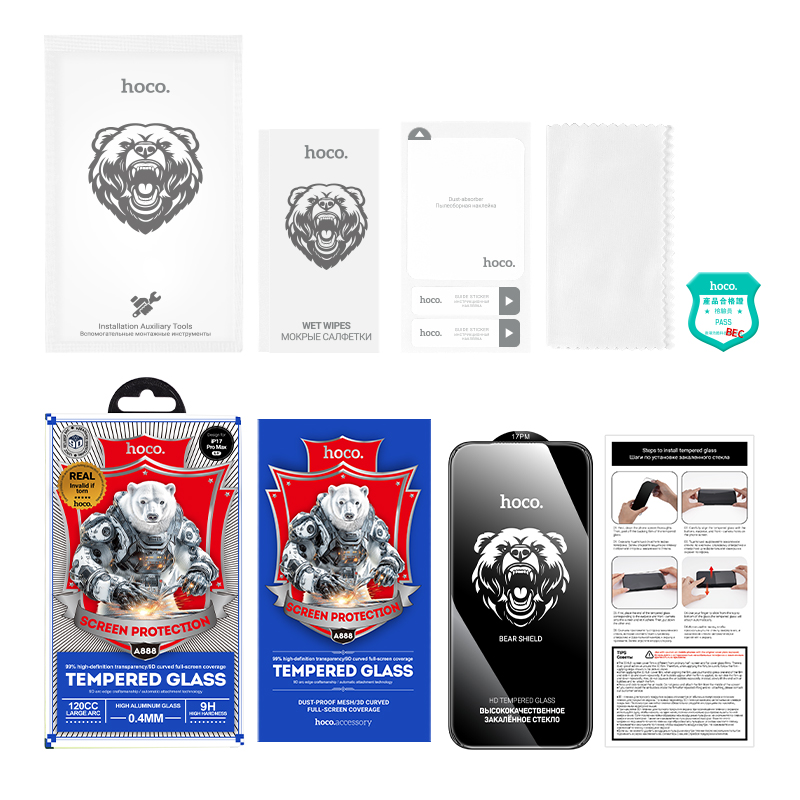 Tempered Glass Hoco Bear Shield A888 HD 4H 0.4mm Large Arc για Apple iPhone 17 Pro Max